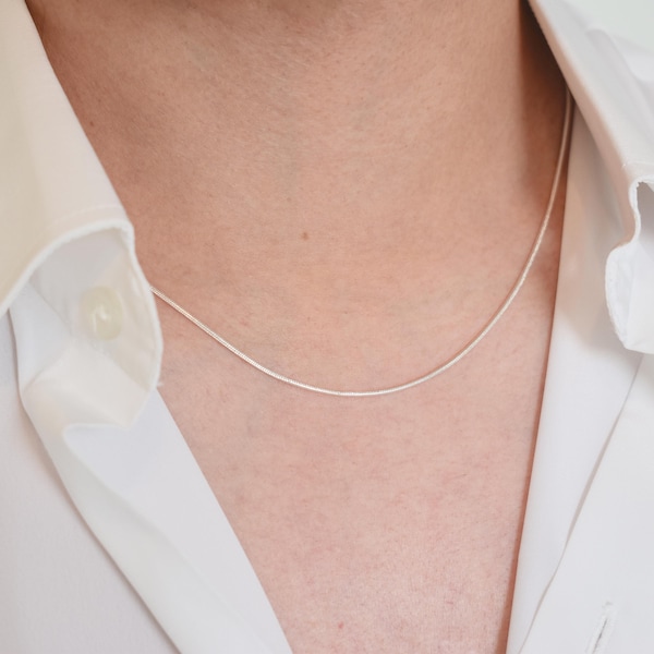 Thin Silver Snake Chain Shiny Sterling Silver Necklace Unisex gift for Girlfriend Boyfriend Jewellery UK 1mm Necklace Simple Design