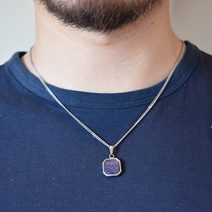Blauwe lapis lazuli-ketting voor mannen en vrouwen stenen ketting sieraden, roestvrijstalen vierkante hanger lapis lazuli-edelsteenhanger