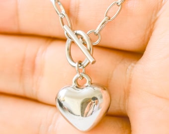 Collier pendentif cœur argenté • Chaîne épaisse • Cadeau minimaliste