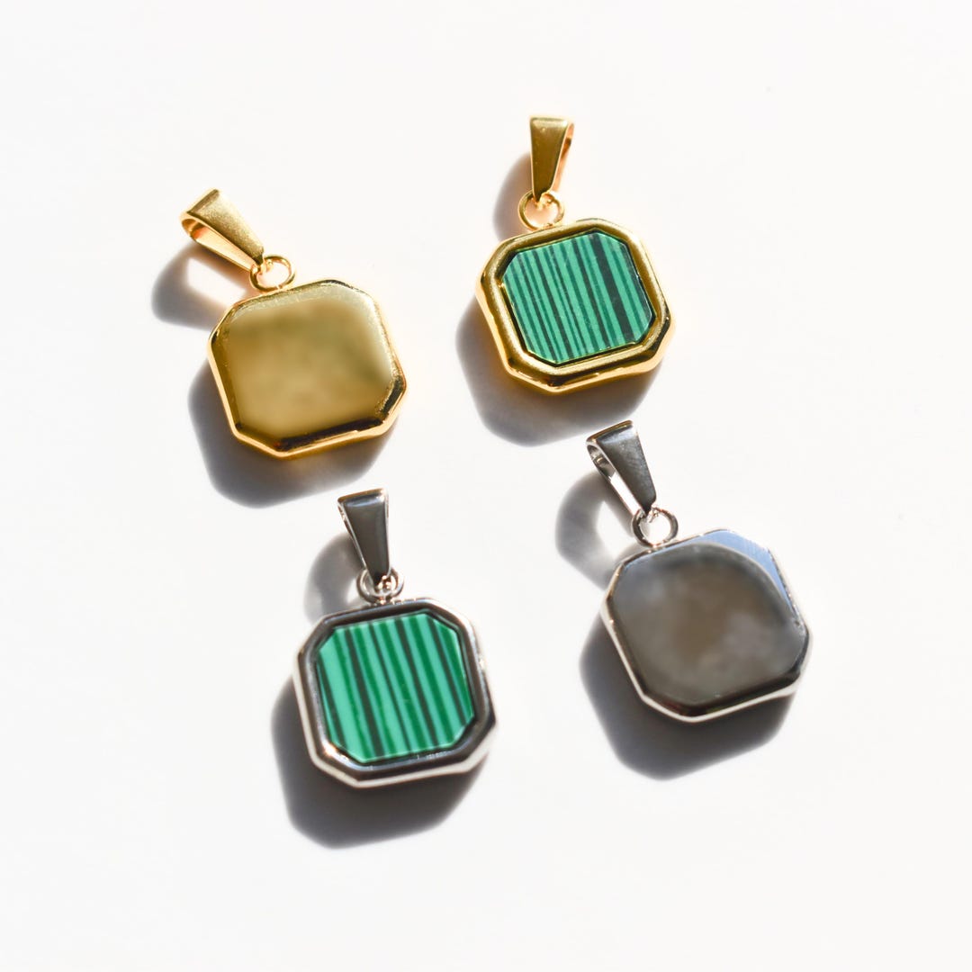 Green Malachite Pendant | Minimal Gold Pendant for Necklace