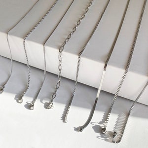 Minimal Chain Necklace Silver Stainless Steel Necklace Water Resistant Chain Choker Mens Womens Silver Chain