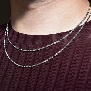 Rope Chain Necklace Minimal Necklace Silver Stainless Steel Necklace Water Resistant Chain Choker Mens Womens Silver Chain