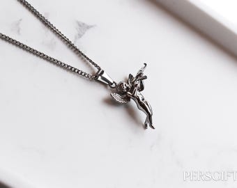 Protection Guardian Angel Necklace, Waterproof Angel Necklace, Cuban Chain Necklace for Man, Stainless Necklace Christian Gift