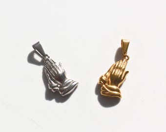 Praying Hands Pendant | Minimal Gold Pendant for Necklace | Womens Necklaces Pendant Mens Necklace Pendant |  Gold or Silver Pendant
