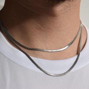 Silver Herringbone Chain Flat Cut Non-tarnish Stainless Steel Silver Curb Chain Necklace Lobster Clasp Unisex Girlfriend Boyfriend Gift