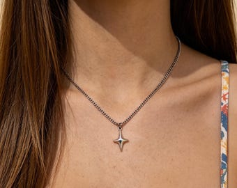 Collier délicat avec pendentif étoile polaire en argent, bijou céleste minimaliste, cadeau pour elle