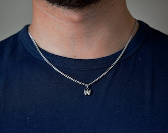 Petit collier initiale Petit pendentif gourmette en acier inoxydable pour homme femme Pour elle Pour lui Bijoux petit ami Délicat Minimaliste, Boîte cadeau
