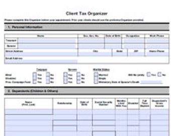 Standard Client Tax Organizer INSTANT PDF DOWNLOAD