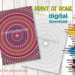 Printable dot mandala colouring page for kids and adults | Coloring page | Digital download PDF and JPEG | Print at home