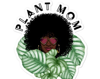 Plant Woman Sticker - Kiss-Cut Stickers - African American - Black Girl Laptop Decal - Planner Stickers - Indoor Plant Lover - Afro Woman