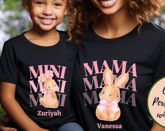 Mama Mini Coquette Bunny Shirt, Matching Easter Gift, Mommy and Me Custom Name Tshirt