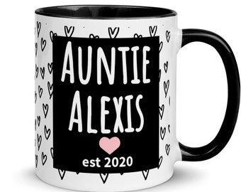 Personalized, Auntie Est 2020 Mug, Mug for New Aunt, New Aunty Gift, Custom Mug for Pregnancy Announcement, New Aunt Mug, Black Owned Shops