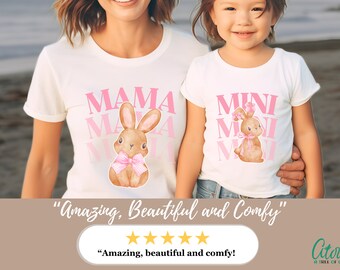 Coquette Bunny Shirt Mama Mini Matching Easter Gift Mommy and Me Custom Name Tshirt Personalized