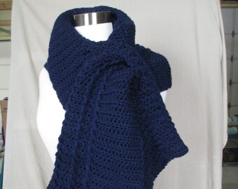 Beautiful Handmade Navy Blue Crotchet Scarf/Shrug. Soft 100% Acrylic/Cotton. Double Key Hole Neck Scarf. Shrug.