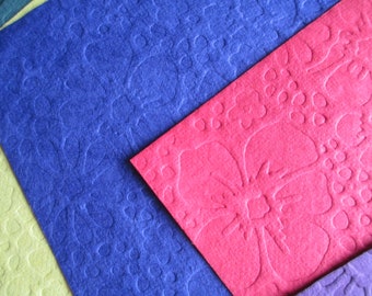 Embossed Handmade Paper Pieces: Primary Colors, Floral Design