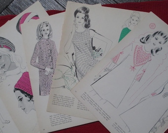 1960s Fashion Design Pattern Pages: Vintage Paper Ephemera