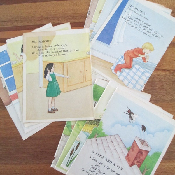 4 Double Sided  Vintage Childrens Poems Book Pages *Scrapbooking*Journal Ephemera*Junk Journal*Paper Ephemera* Poems. Cute Vintage