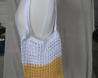 Beautiful Handmade Market Bag. Crochet Bag. Market Bag. Sunny Yellow and White Shoulder Bag. Travel Bag. Overnight Bag. Shopping Bag