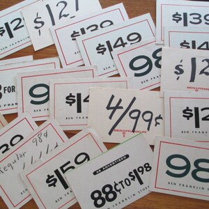 Vintage Ben Franklin Price Cards: 1950s Store Memorabilia, Set of 5