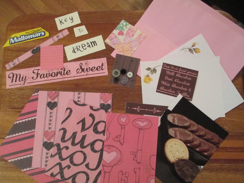 Key To Dream Chocolate Scrapbook Card Making Paper Ephemera Card Tags Journal Paper Birthday Pink Brown Candy Romance Chic - 