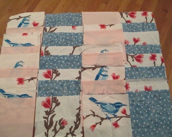 32 Pre-cut Fabric Squares. Blue Dot. Blue Bird. Pink. Pink/Red Flowers. Baby Blanket, Kid Blanket. Sewing Project. Nursery. Craft. Sew.