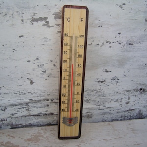 Vintage thermometer , wood thermometer , wooden thermometer , Indoor thermometer ,Outdoor thermometer , Wall thermometer