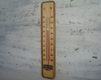 Vintage thermometer - wood old thermometer - wooden thermometer - Indoor thermometer Outdoor thermometer - Wall thermometer