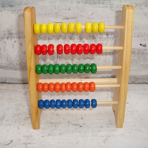 Ábaco de madera vintage, Calculadora para niños, Cuentas de madera, Cuentas de colores, Herramienta de cálculo, Calculadora primitiva, Herramienta escolar de ábaco de madera grande