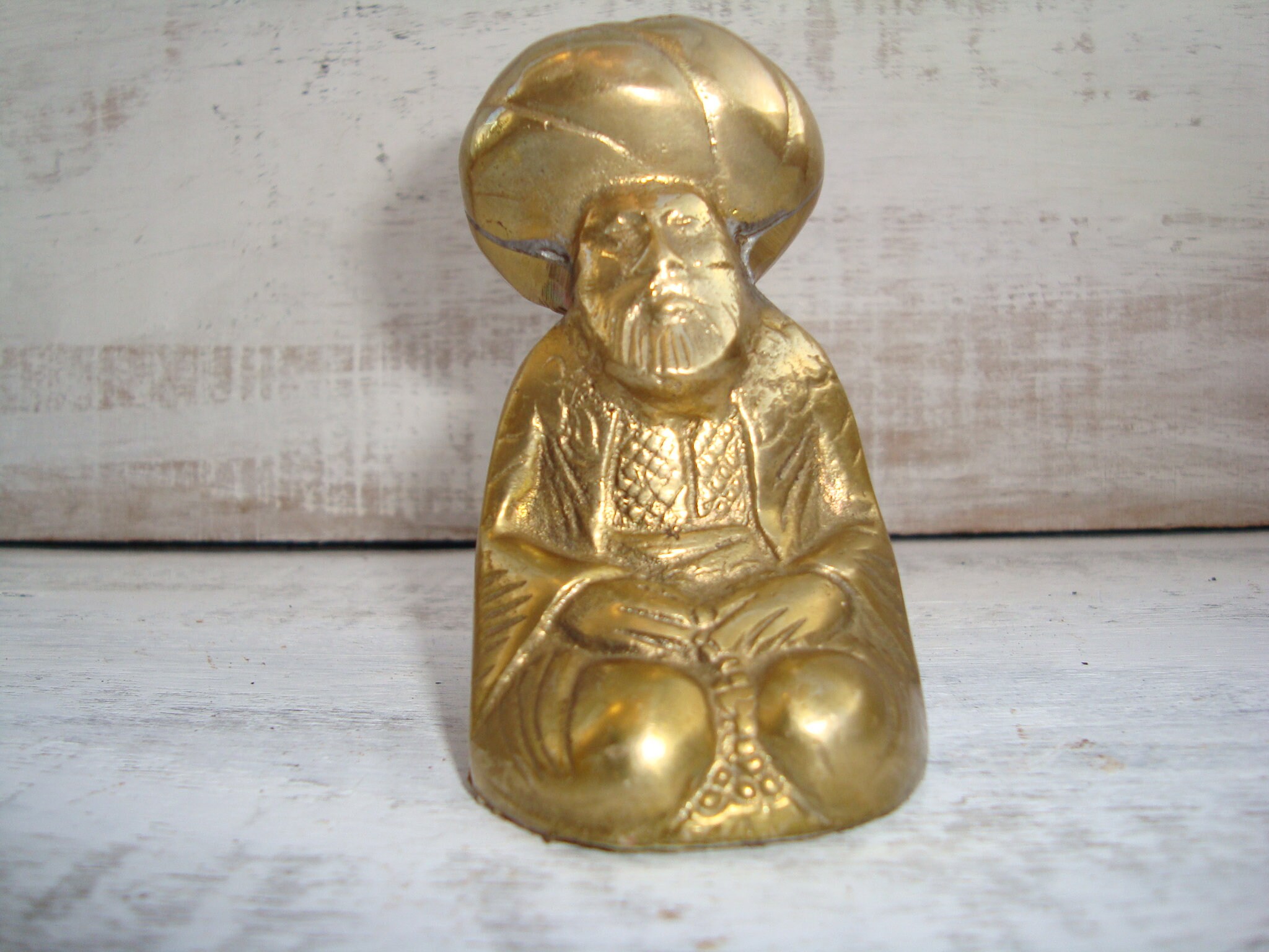India / Singh Sages Figurine / Statue || Vintage Solid Brass || Eastern Sage Statuette || Eastern Rich Man Sculpture