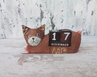 Vintage tafelblad eeuwigdurende kalender, houten eeuwigdurende kalender, houten kalender, woondecoratie, houten kalender, kantooraccessoires