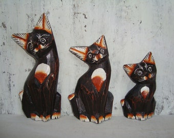 Shabby-chique kattenbeeldje, kattendecor, kattencadeau, beeldje bruine en witte kat, set van 3, kattenhuisdecoratie, kattenbeeldje, bruine kat, housewarmingcadeau