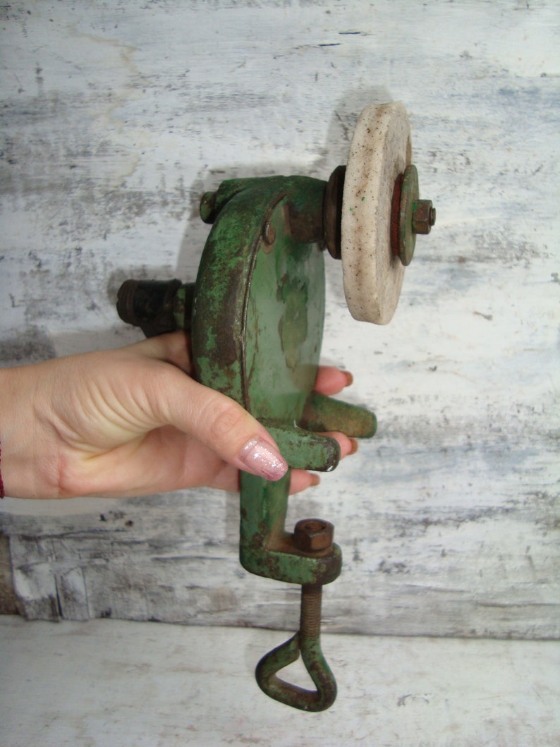 Vintage Knife Sharpener Old Hand Crank Sharpening Stone Etsy