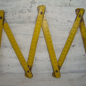 Vintage legno interno righello, Retro giallo pieghevole misuratore, industriale Pocket Ruler,Folding Ruler '70s,Industrial Pocket Ruler
