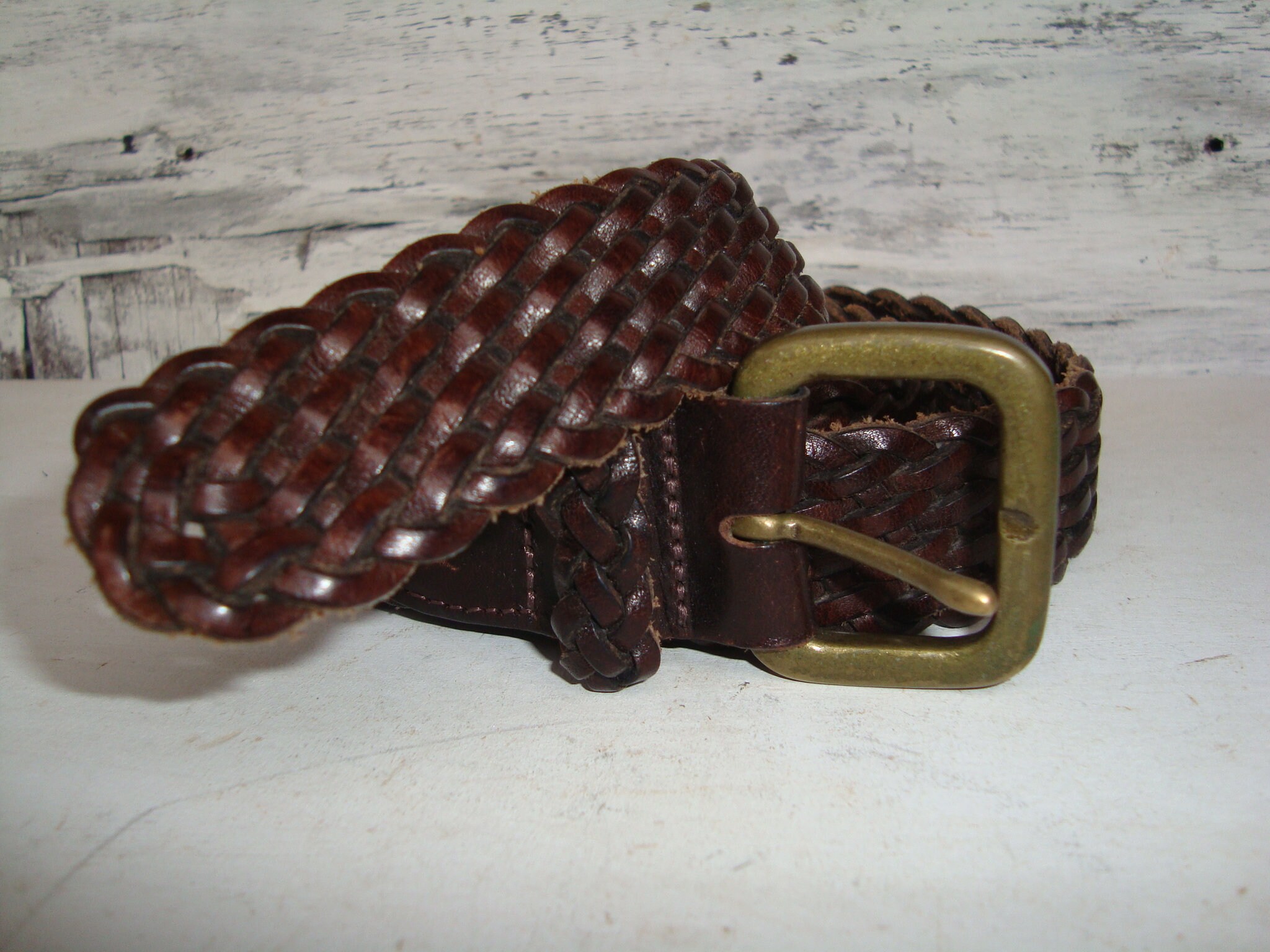 Vintage Woven Genuine Leather Belt , Leather Braided Wide  display picture 3