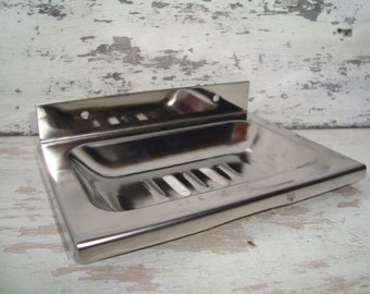 Stainless Steel Soap Bar And Stainless Metal Holder Vintage