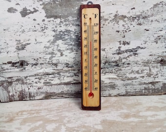 Vintage thermometer , wood thermometer , wooden thermometer , Indoor thermometer ,Outdoor thermometer , Wall thermometer