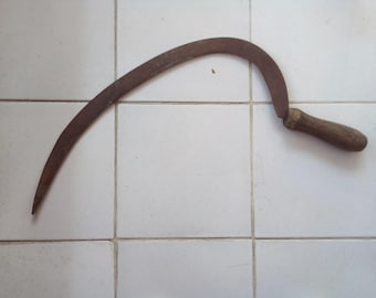 Primitive Hand Sickle/Vintage Farmhouse Tools/ Wooden Harvest Tool with Steel Blade/ Wooden Bulgarian Farm Tool Vintage Tool