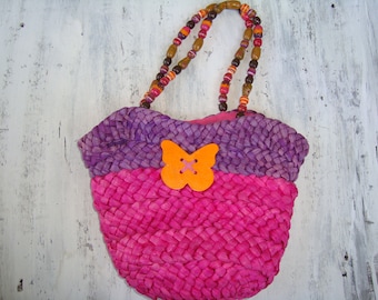 Bolsa de palha infantil - Bolsa de transporte de verão - Bolsa de praia - Bolsa de vime - Bolsa de mercado - Bolsa de palha vintage - Bolsa de palha tecida - presente infantil