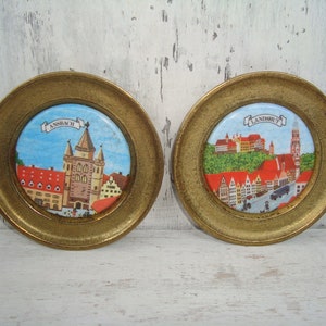 Antieke plaat gemaakt van messing plaat, plaat, decoratieve plaat, rustieke plaat, collector&#39;s messing plaat, set van 2, geschenken, cadeau
