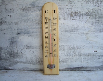 Vintage thermometer - wood old thermometer - wooden thermometer - Indoor thermometer Outdoor thermometer - Wall thermometer