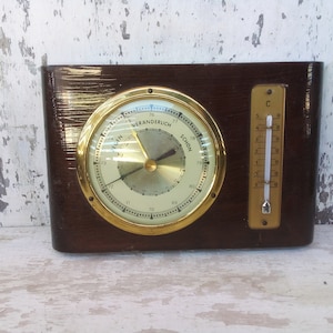 Vintage  Decorative, thermometer, Weather , WOODEN Barometer ,circa 1970&#39;s, Germany