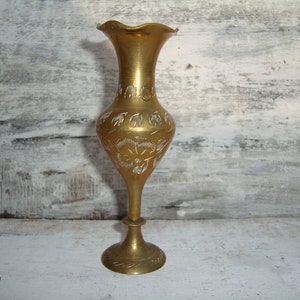 Vintage Etched Brass Vase, Boho Decor