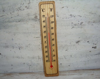 Vintage thermometer - wood old thermometer - wooden thermometer - Indoor thermometer Outdoor thermometer - Wall thermometer