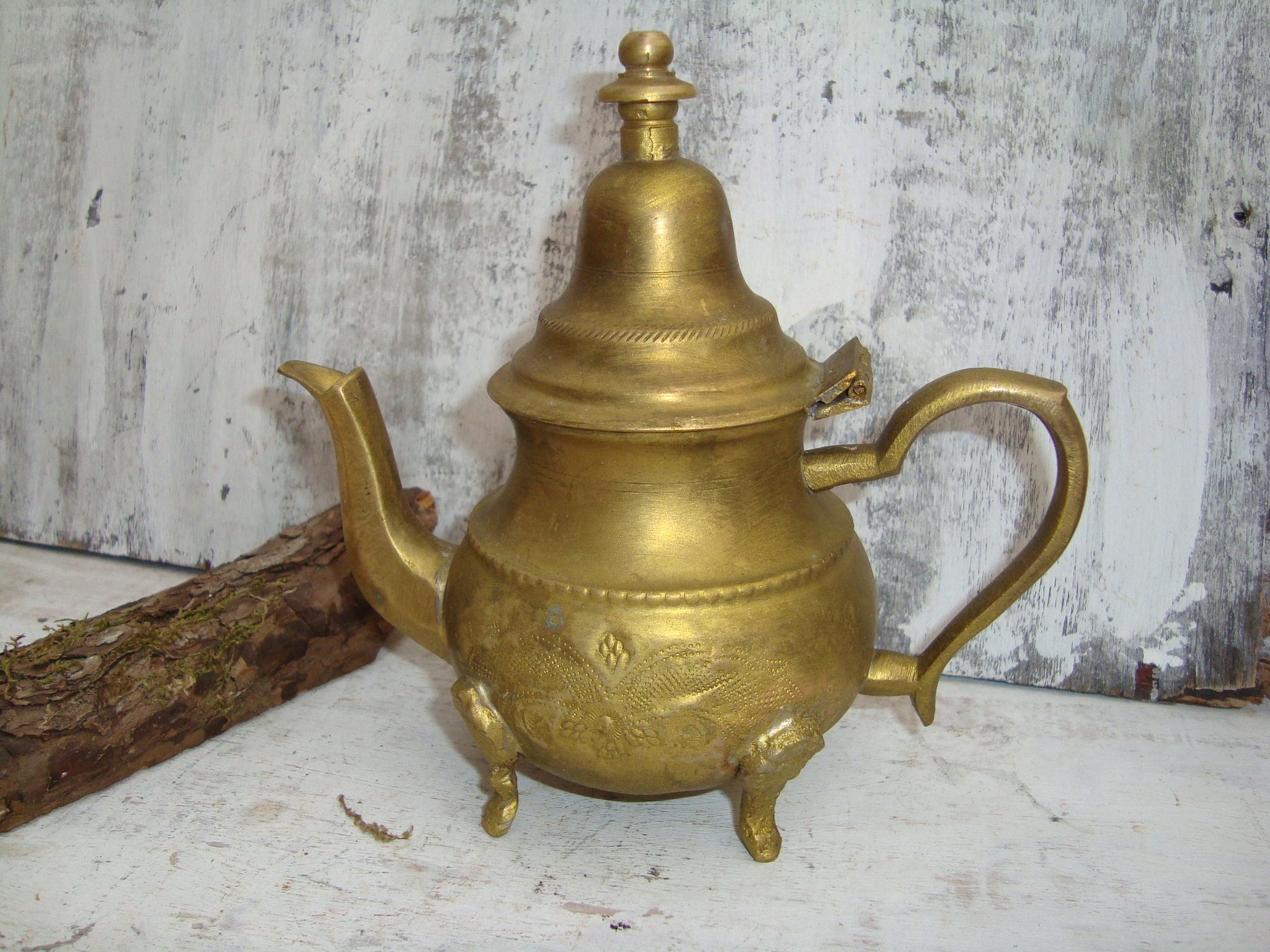 Vintage Brass Teapot With Etched Designs , Brass Coffee Pot, Boho