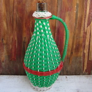 Vintage wrapped bottle, Vintage decorative wine bottle, Rustic alcohol bottle, Kitchen decor,wine glass bottle,Handmade knitted decanter.