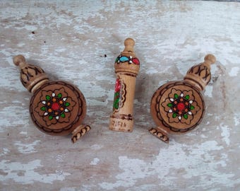 Vintage  Perfume ,Bulgarian Rose Oil Bottle Essential Oils / Hand Carved Hand Painted Wooden  / Bulgarian Rose /EU Seller