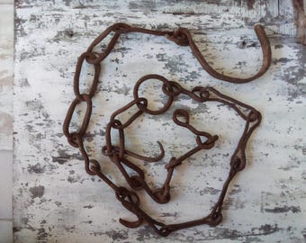 ANCIENNE CHAÎNE DE CRÉMAILLÈRE DE CHEMINÉE XVIIIe XIXe FER FORGÉ