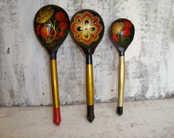 ロシアのスプーンセット3手描きロシアの民芸品天然木製 - Etsy 日本