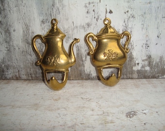 Brass Hook for Kitchen Towels, Brass Hanger in teakettle shape, Kitchen Decor, set of 2, Brass Hanger, Vintage hook, little brass hook