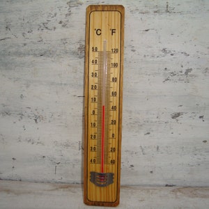 Vintage thermometer , wood thermometer , wooden thermometer , Indoor thermometer ,Outdoor thermometer , Wall thermometer